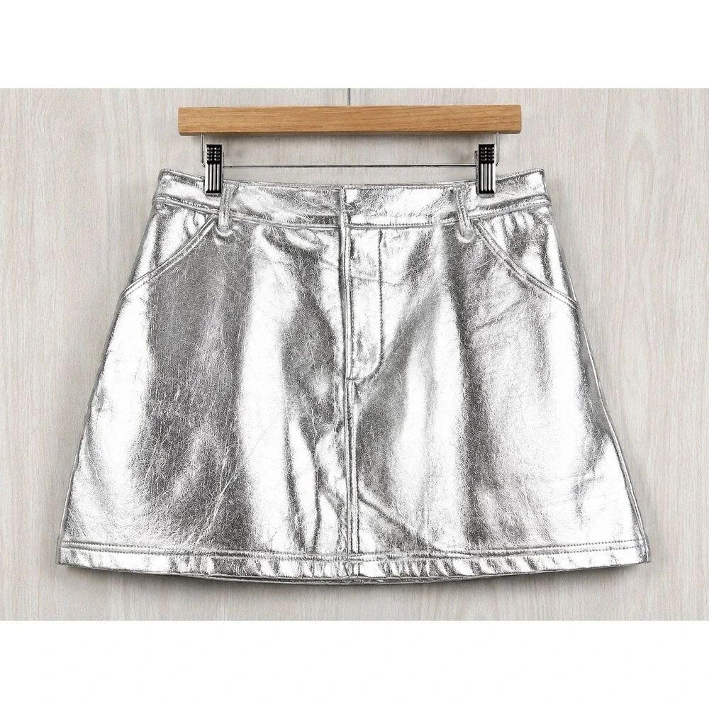 Bohme Silver Metallic Mini Skirt NWT Womens Medium Y2K Party Festival Club